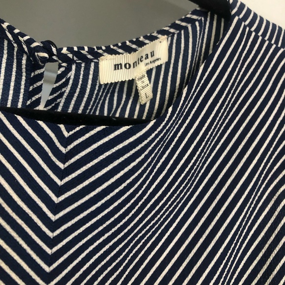 Navy and white striped top with ruffle shoulder. - Picture 3 of 6